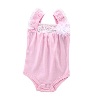 China Cozy Baby Clothes Baby Bodysuit 100% Cotton Baby Romper Sleeveless Baby Bodysuit Pink for sale