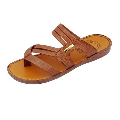 China Round Men's Leather Flat Handmade Arabic Slippers For Summer for sale