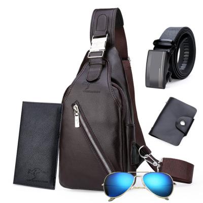 China Fashinable wholesale newest fashion large capacity outdoor leather bag set shoulder bag retro USB charging casual men's bag for sale