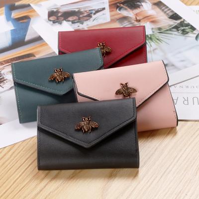 China New bee style PU leather women's wallet small purse card case fashion female simple triple short waterproof ladies wholesale for sale