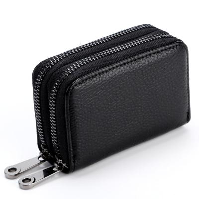 China Fashion Cowhide Grained Genuine Leather Wholesale Waterproof Double Zipper Leather Multi Credit Card Holder Men Women Wallet for sale