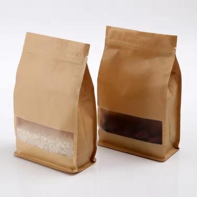 China Recyclable Eco Friendly Packaging 8 Seal Kraft Paper Food Paper Bag Pouch Flat Bottom Bag for sale