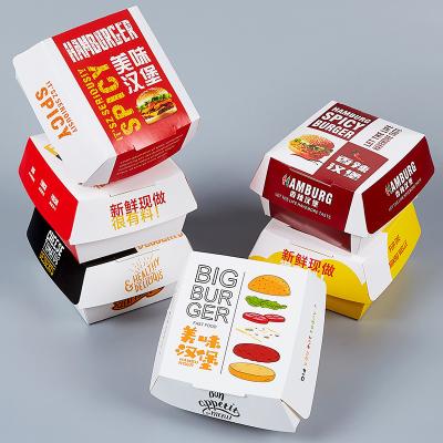 China Disposable Clamshell Biodegradable Custom Hamburger Cardboard Food Grade Hamburger Packaging Paper Box for sale