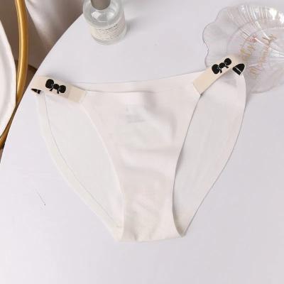 China Anti-Bacterial Bow print ladies underwear solid color breathable high stretch low waist brief one piece nylon Ice silk women traceless panties for sale