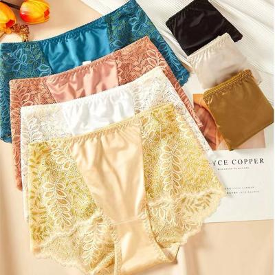 China Anti-Bacterial Wholesale High Waist Briefs Soft Woman Las Bragas Ice Silk Panties Ladies Underwear women Large size panties Lace Panties for sale