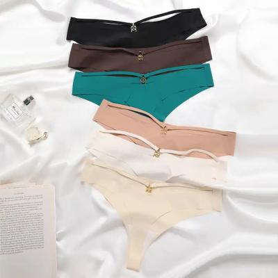 China Anti-Bacterial 6 Colors Ice Silk T-Back Ladies Thong Ropa Interior Mujer Female Women's Panties Womens Underwear Seamless Thongs For Women for sale