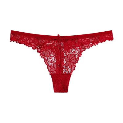 China Anti-Bacterial 7 Colors Custom Hollow Out Breathable Cotton Women Large Size Panties Beautiful Low Waist Women Panties Lace Thongs for sale