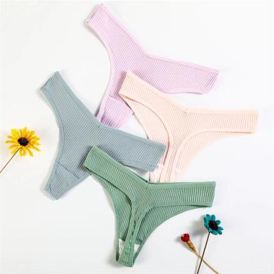 China Anti-Bacterial 10 Colors Girl's Underwear Low-Rise Panties Tanga Rib Mujeres Underwear Cotton Panties Seamless Thongs For Women for sale