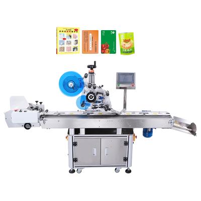 China Food Factory High Efficiency Full Automatic Adhesive Top Flat Surface Cardboard Box Pouch Labeling Machine Flat Applicator for sale