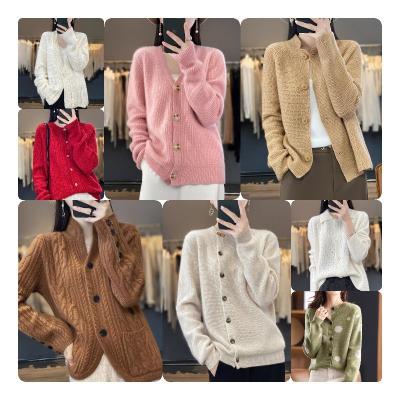 China Anti-wrinkle women cardigan sweater Lady Cardigan Warm Knitted Sweater Jacket Pocket Embroidery Fashion Knit Cardigans Coats for sale