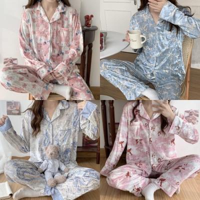 China QUICK DRY Pajamas Sets 2023 Light Luxury Silk Women's Pajama Spring Autumn Long-sleeve Cardigan Set Fashion Ice Silk Home Clothing for sale