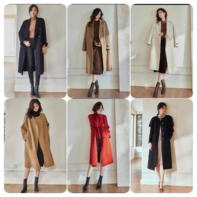 China Sustainable Custom Elegant Turn Down Collar Wool Coats Solid Color Belted Long Cashmere Coat Women for sale