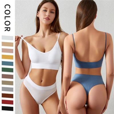 China 1608 QUICK DRY Women Padded Bra And Brief Set Sexy Girl Comfortable Brazilian Fitness Suit Underwear Bralette Thongs Panty Bra Set for sale