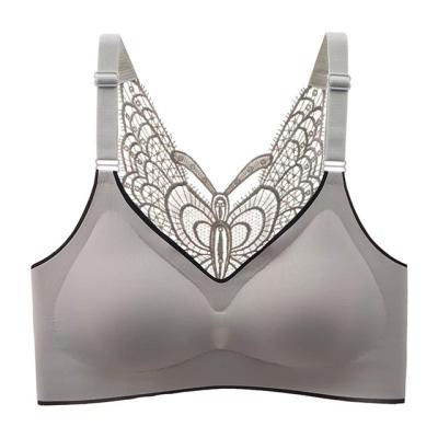 China 5 XL Big Cup Butterfly Beautiful Underwear Busty Women Back Bra Comfortable Wireless Plus Size Bra QUICK DRY Latex 5 for sale