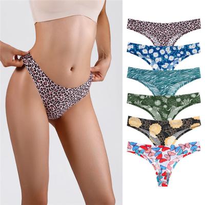 China Amazon Breathable Hot Sale Calcinha Girl Panties Teen Underwear Printed T Back Tanga Spandex Thong For Women Seamless String Latex Briefs for sale