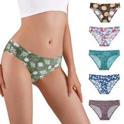 China 881 breathable bikini printed panties for women panties mature sexy girl plus size ice silk underwear new design young ladies panties for sale