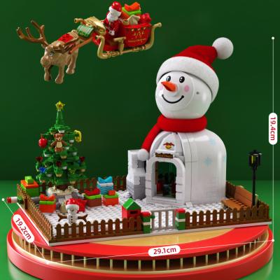 China Building Toy Christmas Snowman Gift House Building Blocks Christmas Creative Series Decoration Building Blocks for sale