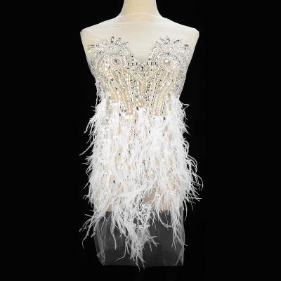 China Flatback (10pcs) Attractive feather crystal Rhinestone Bodice Applique handmade dress for party prom WDD1365 for sale