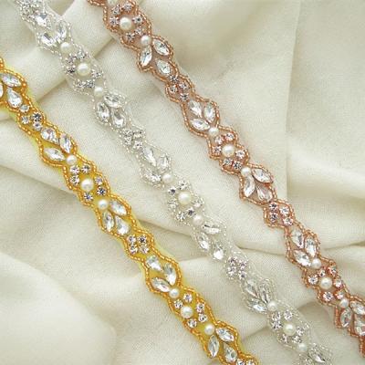 China Flatback (10 yards )Bridal beaded sewing crystal pearl Rhinestone Applique Trim iron on for wedding dress rhinestone applique WDD0934 for sale