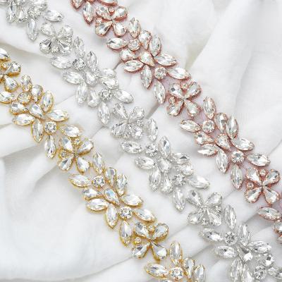 China Flatback (10 yards) Wholesale silver crystal rhinestone applique trim iron on for sewing wedding dresses the yard WDD1332 for sale