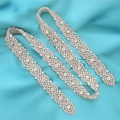 China Flatback (10 YARDS )Wholesale bridal beaded silver crystal rhinestone applique trim iron on for wedding dress WDD0352 for sale