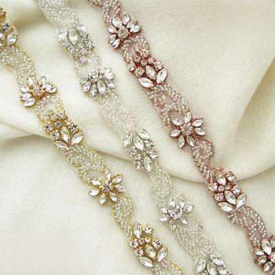 China Flatback (10 yards )Bridal beaded sewing crystal Rhinestone Applique Trim iron on for wedding dress rhinestone applique WDD0933 for sale