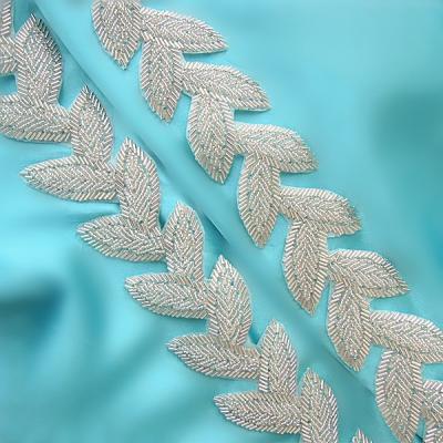 China Flatback (10 YARDS)Wholesale silver bridal beaded rhinestone applique trim for wedding dress sash belt WDD0852 for sale