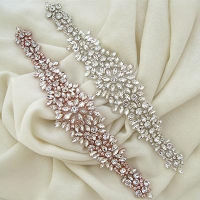 China Flatback (30 PIECES )Wholesale bridal sash beaded sewing silver crystal rhinestone appliques for wedding dresses sash DIY iron on WDD0238 for sale