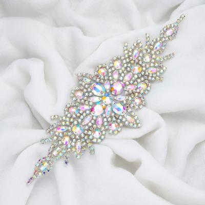 China Flatback (30pcs) Wholesale AB color crystal rhinestone applique patch sew on iron on for wedding dresses WDD1170 for sale