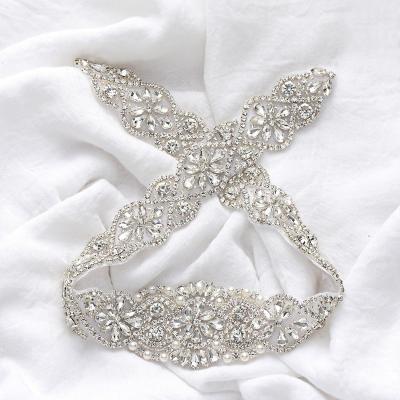 China Flatback (30pcs)Wholesale wedding beaded rhinestone crystal appliques gold IRON ON for wedding dresses belt WDD0209 for sale