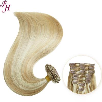 China Silky Straight Human Hair Wave FH Clip In Hair Extensions P#27/613 Accent 100% Natural Remy Hair Clip In Hair Extension for sale