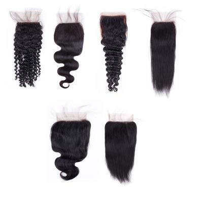 China Silky Straight Wave Factory Drop Ship Cuticle Aligned Brazilian Hair 4x4 Pre-Plucked Virgin Lace Closure for sale