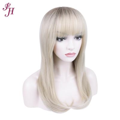 China Dropshipping Factory Wave FH Synthetic Wigs Women Machine Made Blonde Straight Silky Straight Long Waves With Bangs for sale