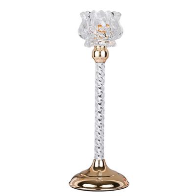 China Latest Home Centerpiece Crystal Golden Candle Holder Home Decoration Table Decoration Wedding for sale