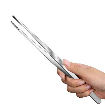 China 12 Inch Durable Serrated Medical Tips Tweezers Stainless Steel Food Tongs Kitchen Tweezers For Cooking Tongs for sale