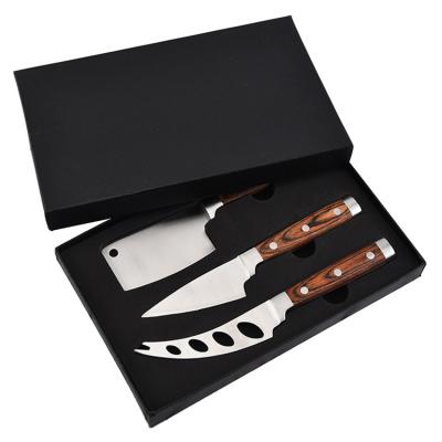 China China Sustainable Factory Luxury Wooden Handle 3pcs Stainless Steel Cheese Knife Set With Gift Box for sale