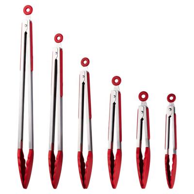 China China Factory Customization Viable 7inch 9inch 12inch 14inch 16inch Red Black Silicone Food Tongs For Kitchen Baking Cooking Clip for sale