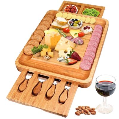 China China Good Quality Bamboo Cheese Board Cheese Board Set Cheese Board With Cheese Tools Drawer for sale