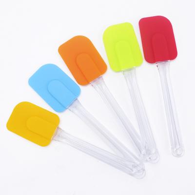 China Viable Small Stock 19.5CM Silicone Spatula With Transparent Crystal Plastic Handle for sale