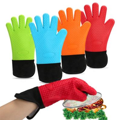 China Long Cooking Gloves Waterproof Heat Resistant Silicone Stocked Grilling Gloves BBQ Oven Mitts Kitchen Oven Mitts With Cotton Inner Lay for sale