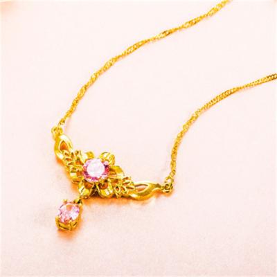 China Romantic 24K Gold Brass Plated Women's Jewelry Inlaid With Pink Purple Zircon Necklace for sale