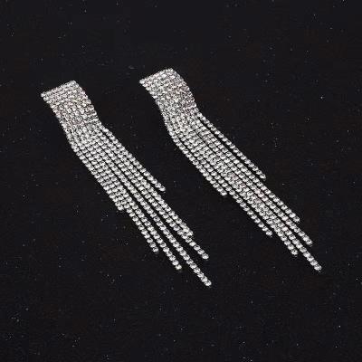 China 2021Exaggerated Diamond Tassel Earrings Women's Jewelry Accessories Luxury Silver Square Stud Earrings for sale