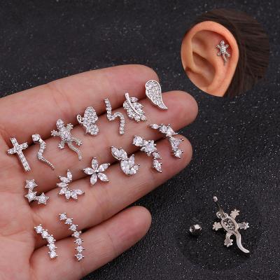 China FASHIONABLE personalized zircon gecko screw ear stud stainless steel ear bone human body sting studs earrings for sale