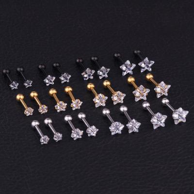 China FASHIONABLE Star Pentagon Zircon Tragus Earbone Earrings Stainless Steel Sting Ear Studs for sale