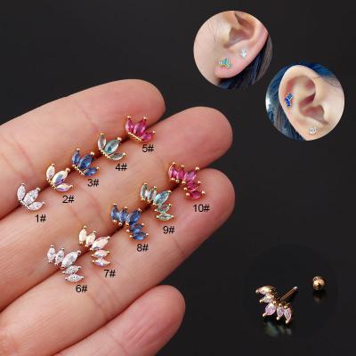 China Cute Fine Stainless Steel Stud With Zircon Size Crown Ear Stud Bone Screw Ball Single Earring Studs for sale