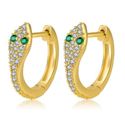 China 2021earrings FASHIONABLE flat 14K gold copper inlaid zircon and jewelry green snake shaped exquisite earrings for women and girls for sale