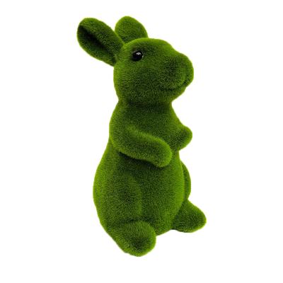 China Desktop Moss Bunny Artificial Green Flocked Animals Faux Preserved Easter Decoration 2021 New Decorate Garden Event Party Supplies for sale