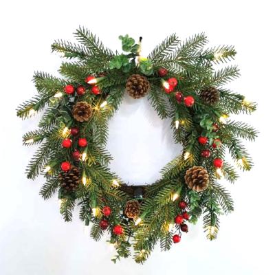 China Wholesale Artificial Red Chirstmas Berry Wreath Decor Prelit Pine Cone Christmas Decoration For Christmas Wreath for sale