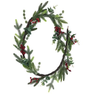 China Chirstmas Decor 9ft Fresh Green PE PVC Mixed Christmas Wreath With Red Pine Cones Berry Foliage Christmas Wreath for sale