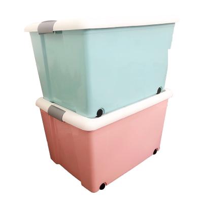 China Large Household Toy Storage Boxes 21L Plastic Sustainable Wholesale Colors Double Storage Box With Pulley for sale